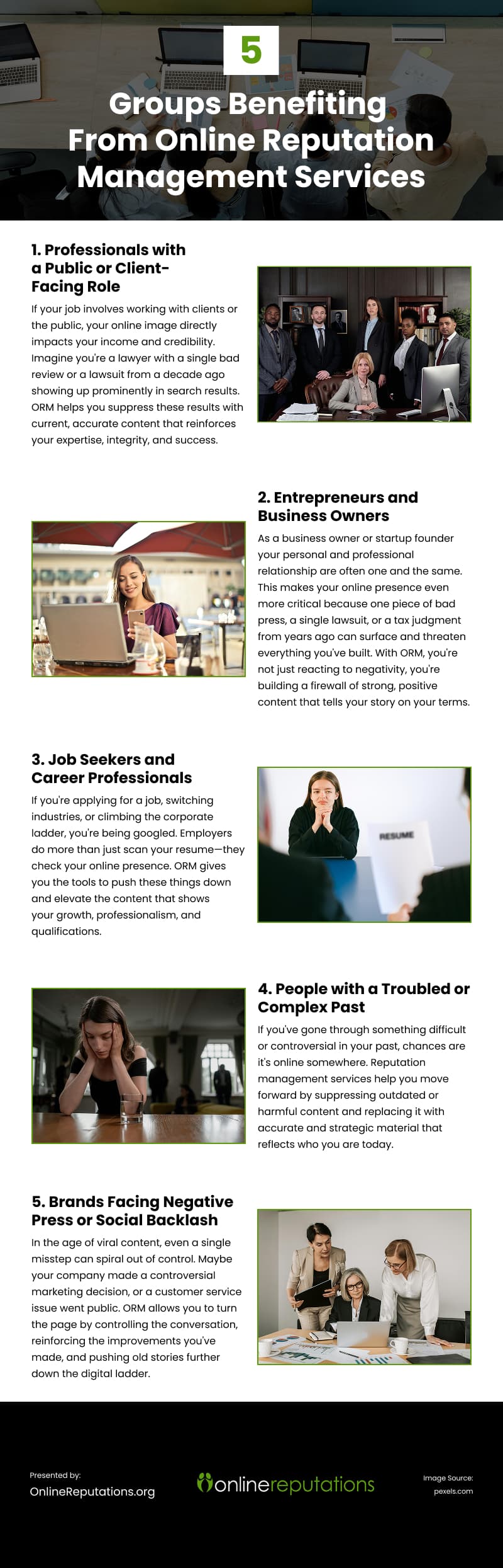 5 Groups Benefiting From Online Reputation Management Services Infographic