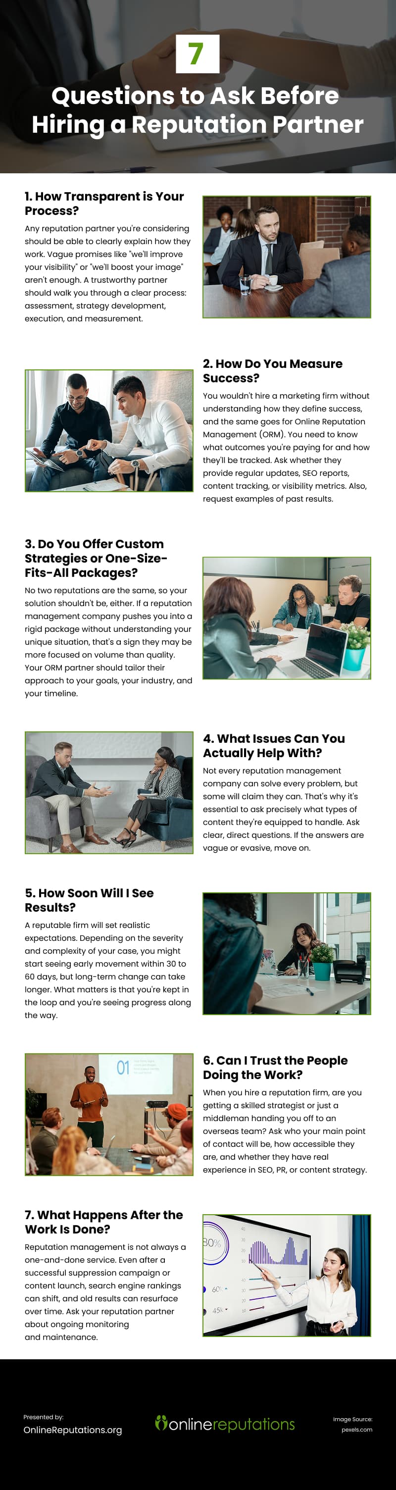 7 Questions to Ask Before Hiring a Reputation Partner Infographic